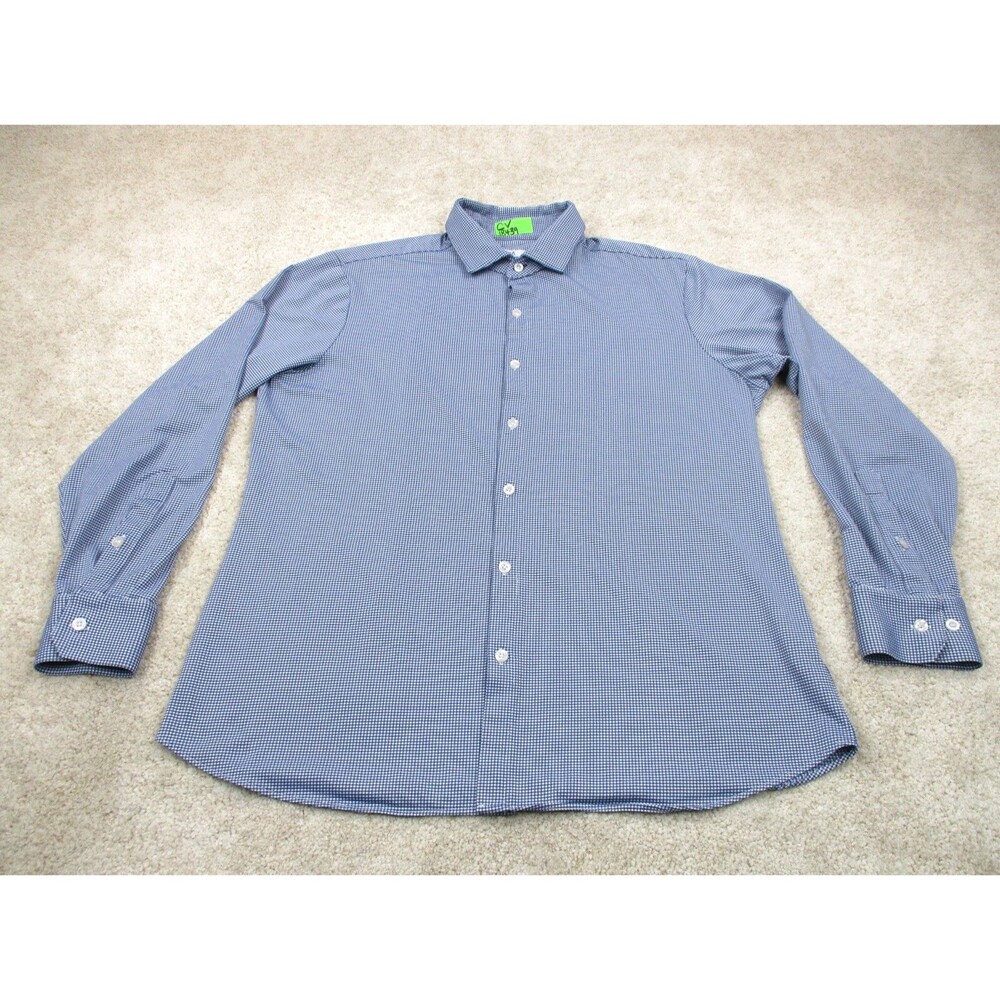 Mizzen Main Shirt Men XL Trim Fit Blue Gingham Check Performance Button Up USA